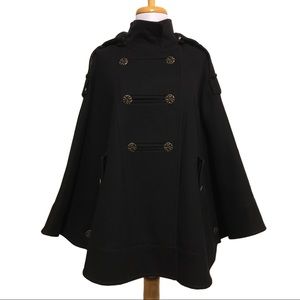Kenneth Cole Military Black Wool Cape Hood Small